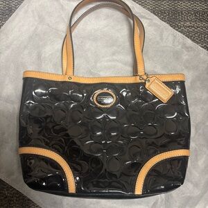 Coach Peyton Embossed Black and Tan Tote